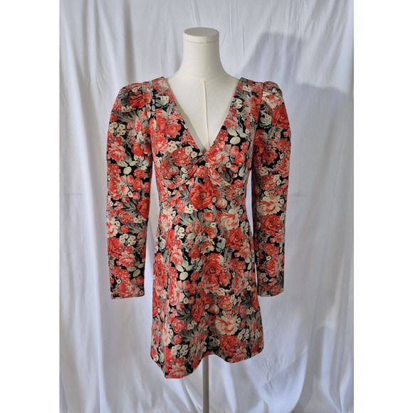 Free People Kapowski Orange Green Floral Printed Corduroy Mini Dress US 4 - Picture 2 of 8